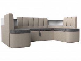 П-образный диван Тефида (основа рогожка серая, компаньон рогожка бежевая) - Фото предпросмотра