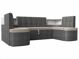 П-образный диван Тефида (основа рогожка бежевая, компаньон рогожка серая) - Фото предпросмотра