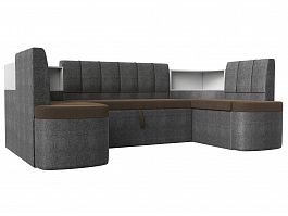 П-образный диван Тефида (основа рогожка коричневая, компаньон рогожка серая) - Фото предпросмотра