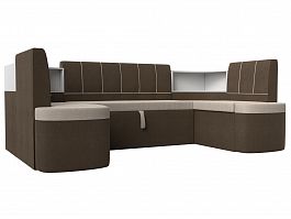 П-образный диван Тефида (основа рогожка бежевая, компаньон рогожка коричневая) - Фото предпросмотра