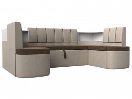 П-образный диван Тефида (основа рогожка коричневая, компаньон рогожка бежевая) - Фото предпросмотра